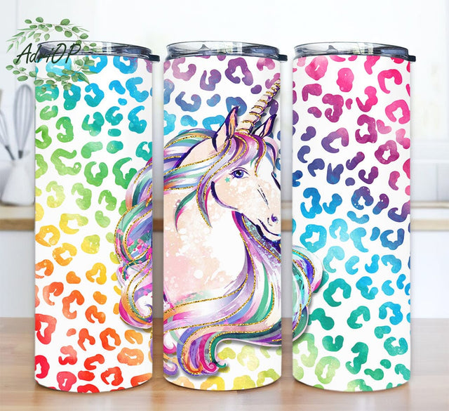 Unicorn Rainbow Glitter 20oz Skinny Tumbler Png, Leopard Rainbow Tumbler, Rainbow Glitter Leopard Tumbler, Unicorn Neon Rainbow Tumbler Sublimation AdriOP 