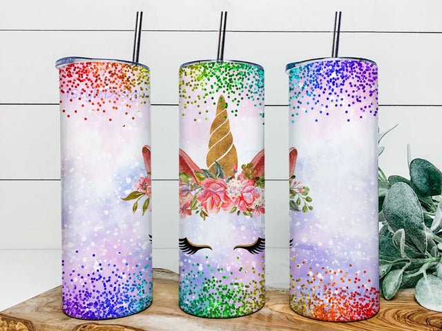 Unicorn Rainbow Holographic Glitter 20oz Skinny Tumbler Sublimation Designs for Straight Tapered Tumbler png Sublimation iStyleDesign 
