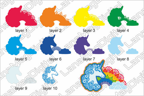 Unicorn Rainbow layered mandala svg, 3d Nursery decor 3D Paper LanaMagDigital 