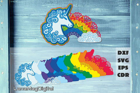 Unicorn Rainbow layered mandala svg, 3d Nursery decor 3D Paper LanaMagDigital 