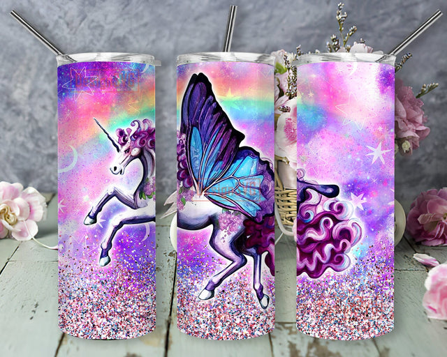 Unicorn Rainbow Tumbler Wrap, Unicorn Bufferfly 20oz Skinny Tumbler, Watercolor Unicorn Tumbler Png, Unicorn Glitter Sublimation Design, Digital Download Sublimation DesignSVG 