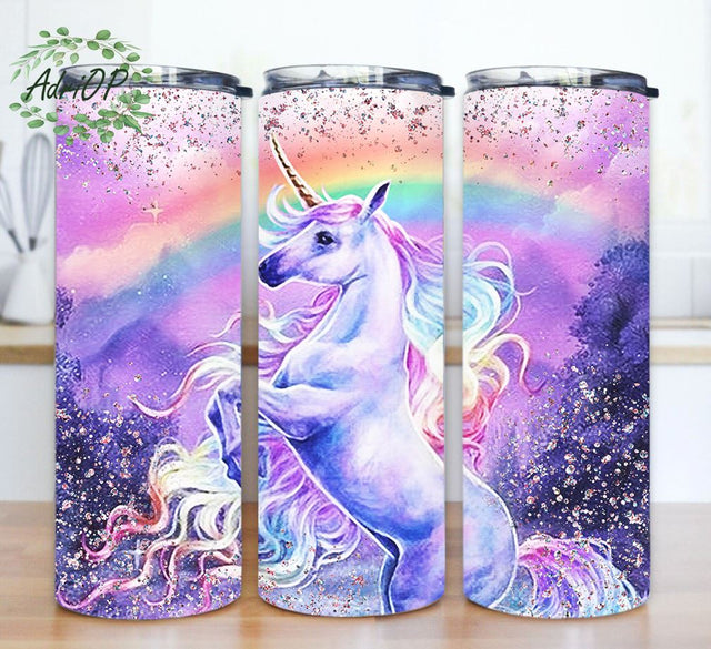Unicorn Raingow Glitter 20oz Skinny Tumbler Sublimation Design, Glitter Unicorn Sublimation Design Sublimation AdriOP 