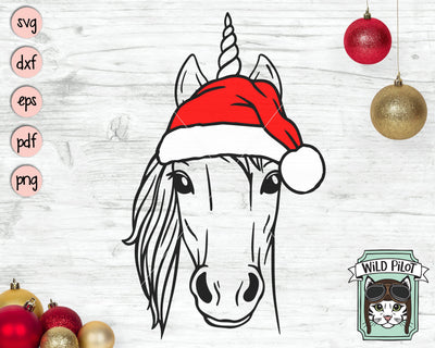 Unicorn Santa hat svg file, Unicorn with Hat svg, Christmas svg file, Unicorn svg, Christmas cut file, Christmas Santa hat svg, Christmas Animal svg SVG Wild Pilot 
