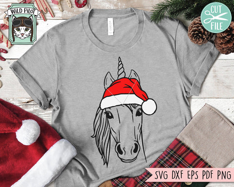 Unicorn Santa hat svg file, Unicorn with Hat svg, Christmas svg file, Unicorn svg, Christmas cut file, Christmas Santa hat svg, Christmas Animal svg SVG Wild Pilot 