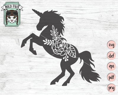 Unicorn Silhouette Floral SVG Cut File SVG Wild Pilot 