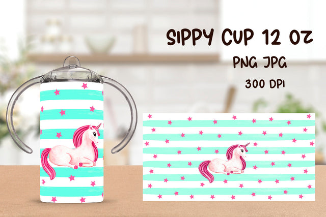 Unicorn Sippy Cup Sublimation. 12 oz Sippy Kids Tumbler Wrap Sublimation Samaha Design 