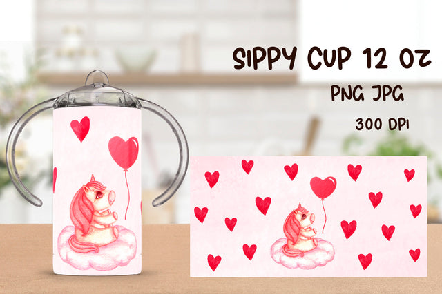 Unicorn Sippy Cup Sublimation. 12 oz Sippy Kids Tumbler Wrap Sublimation Samaha Design 