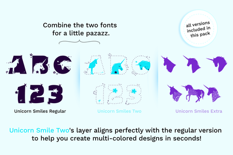 Unicorn Smiles Layered Font + Bonus Files Font Feya's Fonts and Crafts 