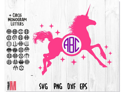 Unicorn Stars Monogram Circle SVG SVG CreativeStudioTM 