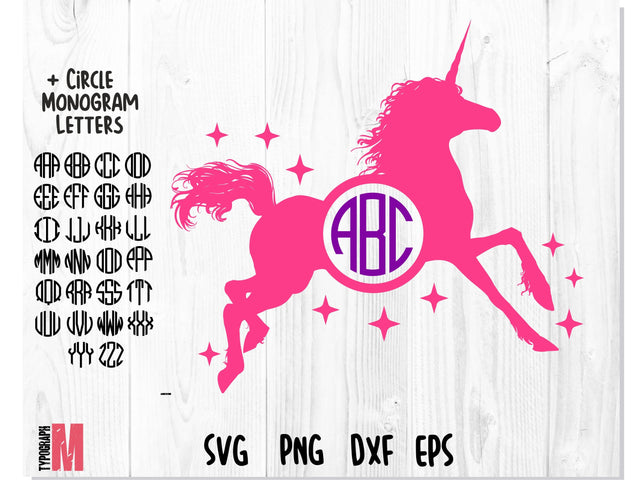 Unicorn Stars Monogram Circle SVG SVG CreativeStudioTM 