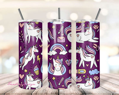 Unicorn Sublimation Design, 20oz Skinny Tumbler Unicorn Seamless Png, Purple Pattern Unicorn Sticker, Full Wrap Digital Download Sublimation TrendingDesign 