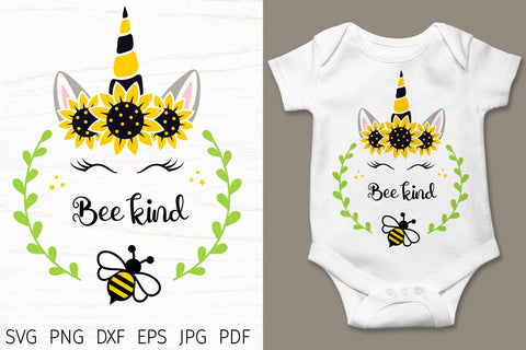 Unicorn Sunflower svg, bee kind svg, unicorn face and bee SVG Digital Rainbow Shop 