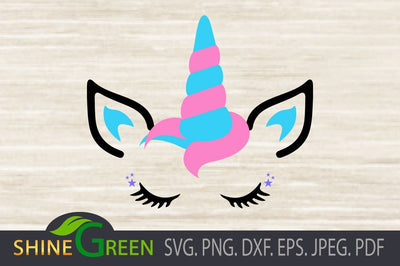 Unicorn SVG, Face, Head PNG EPS DXF for Cricut, Sublimation - baby SVG Shine Green Art 