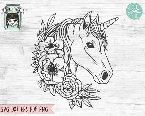 Unicorn SVG File, Unicorn With Flowers SVG, Unicorn Cute File, Floral Unicorn SVG, Animal Face Cut File, Cute Unicorn Face SVG, Flower Unicorn SVG SVG Wild Pilot 