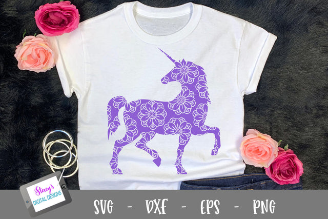 Unicorn SVG - Unicorn with floral mandala pattern - Design 1 SVG Stacy's Digital Designs 