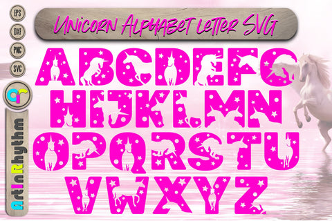 Unicorn Theme Alphabet Letter, a-Z Font SVG Artinrhythm shop 