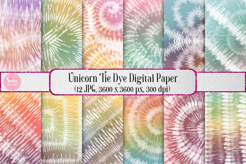 Unicorn Tie Dye Digital Paper Background Pack Digital Pattern SineDigitalDesign 
