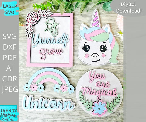 Unicorn Tiered tray laser cut file SVG Trendy Designs Online 