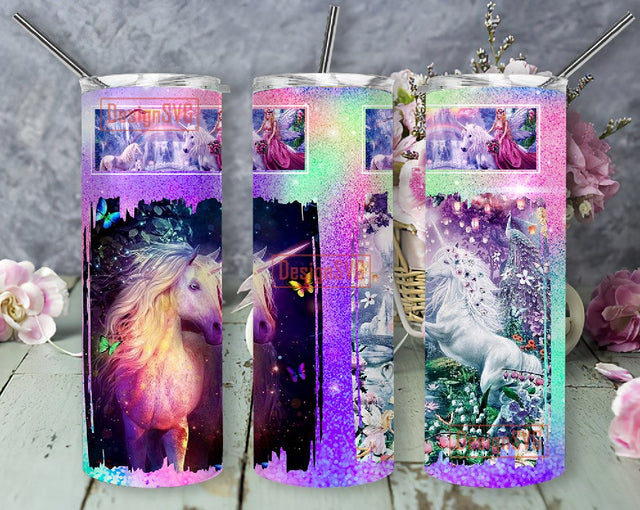 Unicorn Tumbler PNG, Unicorn Rainbow Holographic Glitter 20oz Skinny Tumbler Sublimation Designs for Straight/Tapered Tumbler Design Sublimation DesignSVG 