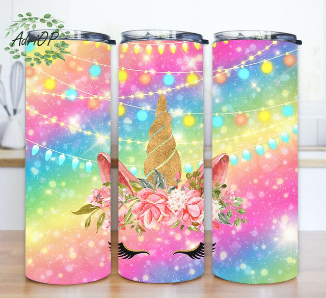 Unicorn Tumbler Template, Unicorn 20oz Skinny Tumbler, Rainbow Glitter Tumbler Wrap, Unicorn Floral Design Png, Unicorn Sublimation Design for Straight, Digital Download Sublimation AdriOP 