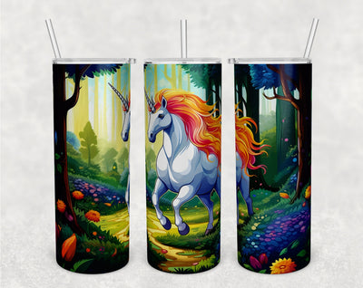 Unicorn Tumbler Wrap, 20 Oz Skinny Tumbler Sublimation Design, Unicorn In The Forest Tumbler PNG Sublimation HappyDesignStudio 