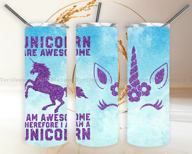 Unicorn Tumbler Wrap Sublimation with Glitter Design Sublimation ToriDesigns 