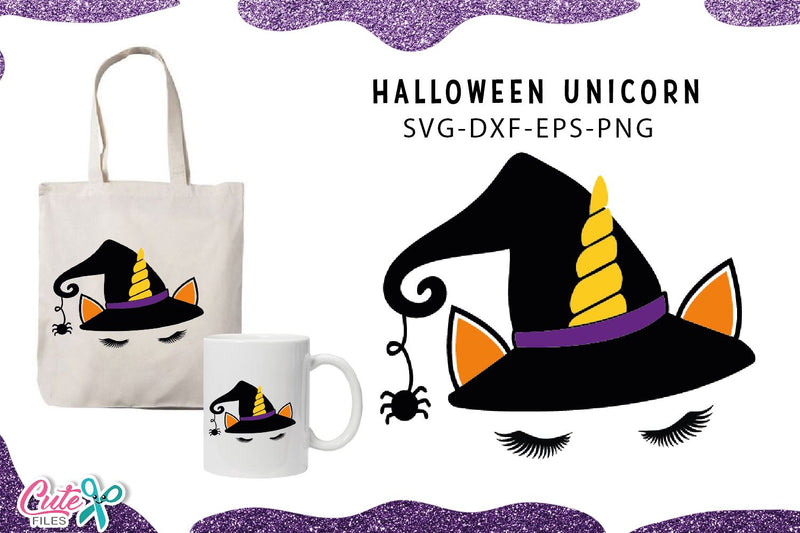 Unicorn witch Halloween svg cut files SVG Cute files 