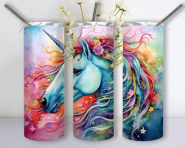 Unicorn With A Rainbow 20oz Skinny Tumbler Png, Neon Rainbow Ink, Kids Tumbler, Colorful Unicorn Tumbler Png, Rainbow Tumbler Design, Colorful Kids Digital Download Sublimation PixelChick 