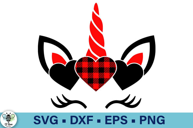 Unicorn with Buffalo Plaid Hearts SVG SVG B Renee Design 