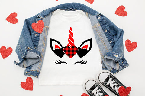 Unicorn with Buffalo Plaid Hearts SVG SVG B Renee Design 