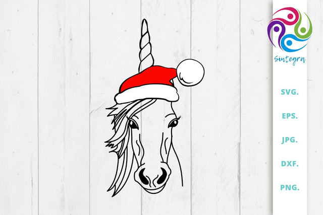 Unicorn With Christmas Hat Svg File SVG Sintegra 