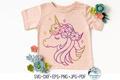 Unicorn with Flower Crown SVG SVG Wispy Willow Designs 