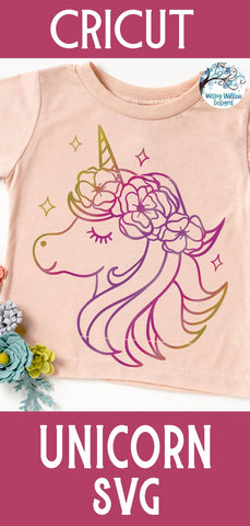Unicorn with Flower Crown SVG SVG Wispy Willow Designs 