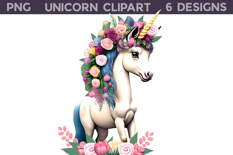 Unicorn With Flowers Clipart | Unicorn Illustration Sublimation WatercolorColorDream 
