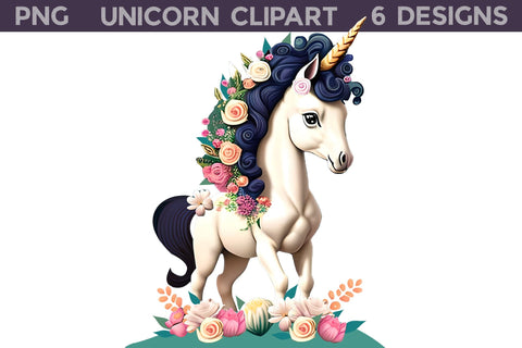 Unicorn With Flowers Clipart | Unicorn Illustration Sublimation WatercolorColorDream 