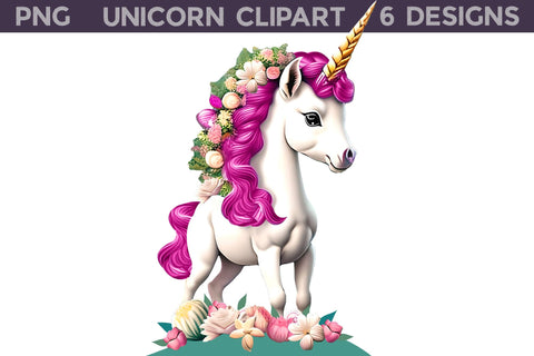 Unicorn With Flowers Clipart | Unicorn Illustration Sublimation WatercolorColorDream 