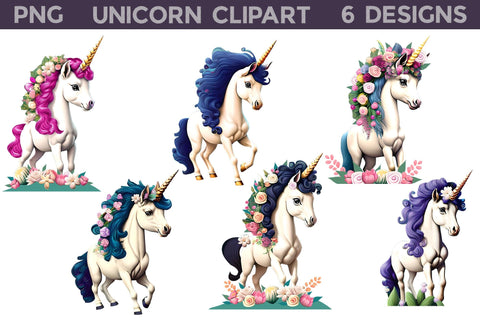 Unicorn With Flowers Clipart | Unicorn Illustration Sublimation WatercolorColorDream 