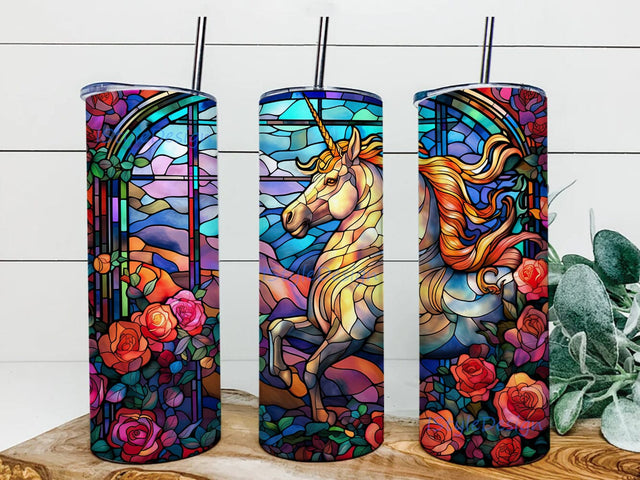 Unicorn With Flowers In Vivid Colors 20oz Skinny Tumbler Png, Unicorn With Flowers Tumbler, Beautiful Colorful Watercolor Unicorn with Flowers, Unicorn Flowers Png Sublimation iStyleDesign 