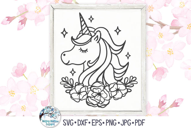 Unicorn with Flowers SVG SVG Wispy Willow Designs 