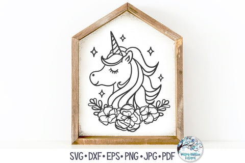 Unicorn with Flowers SVG SVG Wispy Willow Designs 