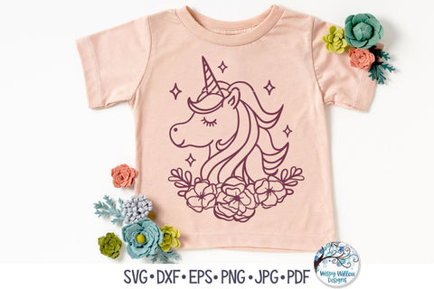 Unicorn with Flowers SVG SVG Wispy Willow Designs 