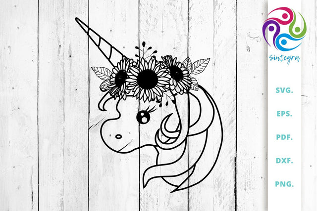 Unicorn With Sun Flower Svg Cut File SVG Sintegra 