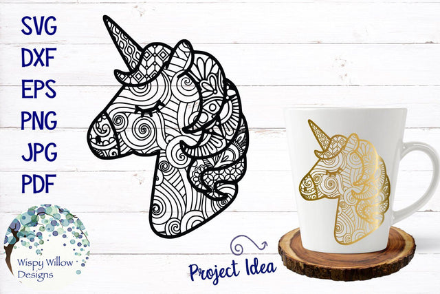 Unicorn Zentangle SVG SVG Wispy Willow Designs 