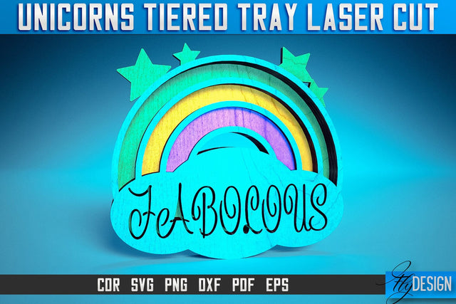 Unicorns Tiered Tray Laser Cut SVG | Tiered Tray Laser Cut SVG Design | CNC Files SVG Fly Design 