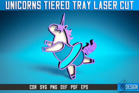 Unicorns Tiered Tray Laser Cut SVG | Tiered Tray Laser Cut SVG Design | CNC Files SVG Fly Design 