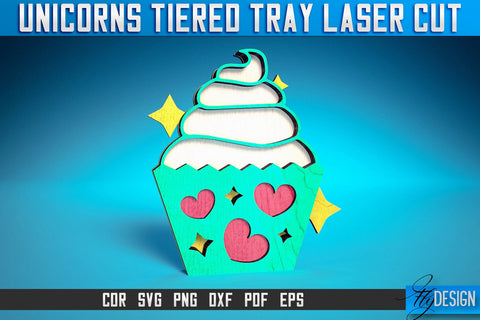 Unicorns Tiered Tray Laser Cut SVG | Tiered Tray Laser Cut SVG Design | CNC Files SVG Fly Design 