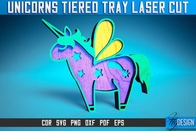 Unicorns Tiered Tray Laser Cut SVG | Tiered Tray Laser Cut SVG Design | CNC Files SVG Fly Design 