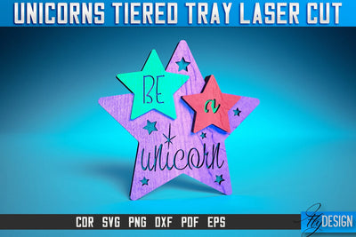 Unicorns Tiered Tray Laser Cut SVG | Tiered Tray Laser Cut SVG Design | CNC Files SVG Fly Design 