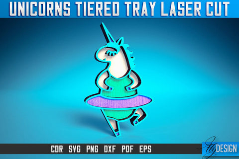 Unicorns Tiered Tray Laser Cut SVG | Tiered Tray Laser Cut SVG Design | CNC Files SVG Fly Design 