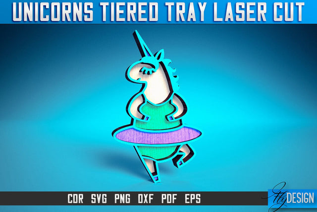Unicorns Tiered Tray Laser Cut SVG | Tiered Tray Laser Cut SVG Design | CNC Files SVG Fly Design 